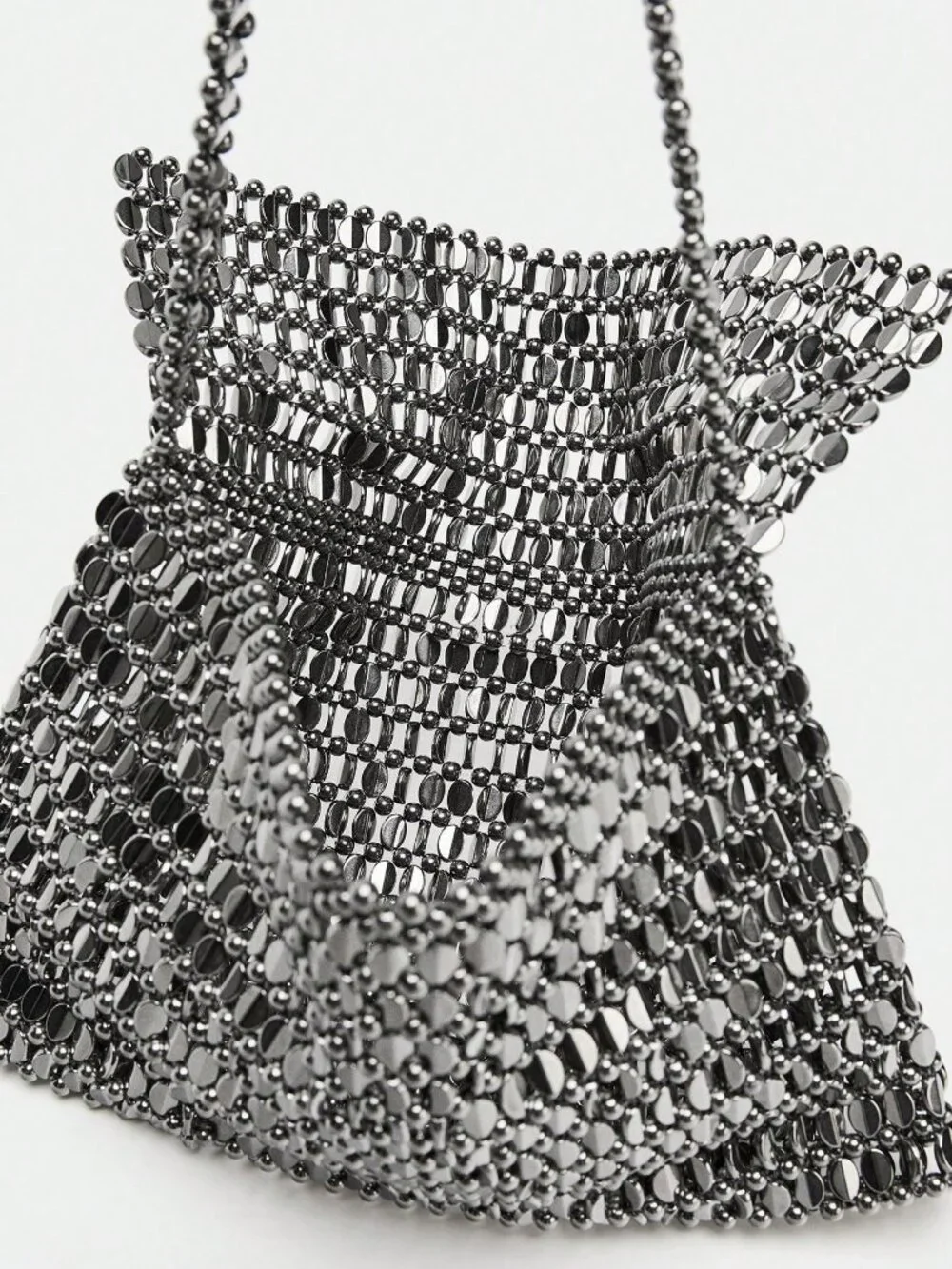 Silver Casual Women's Beaded Square Flap Shoulder Bag
